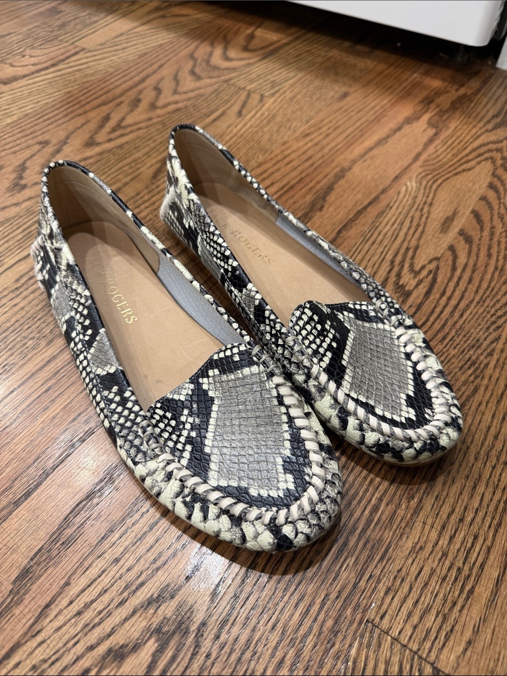 Jack Rogers Leather Snake-Print Braided Moccasins Size 8